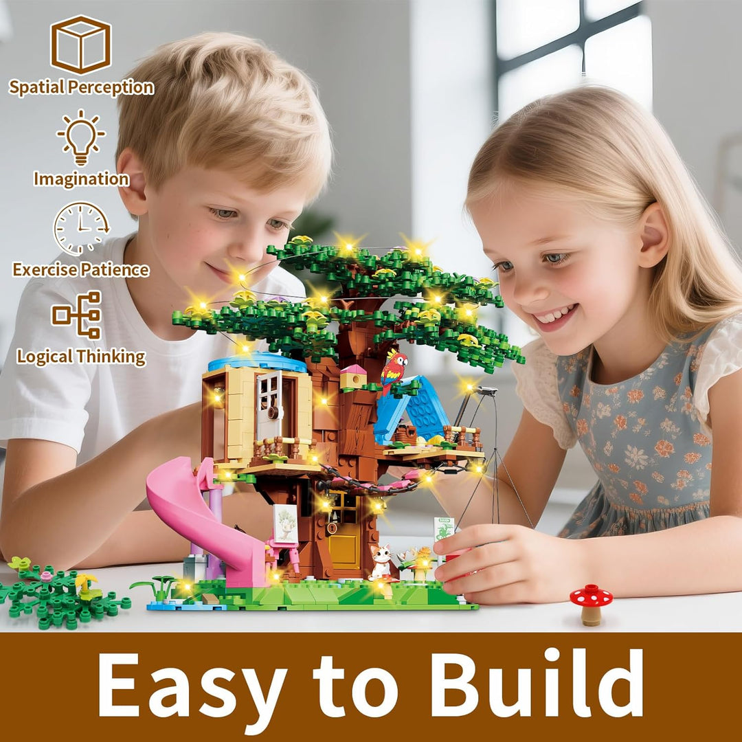 Baumhaus Bauset Kompatibel mit Friends, 731PCS Wald Baumhaus Bausatz Spielzeug für Mädchen mit LED-L
