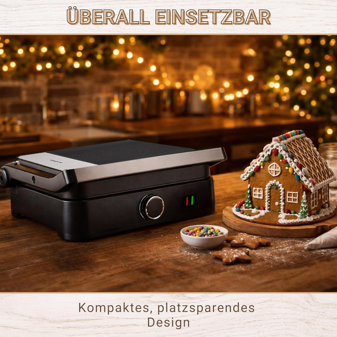 Syntrox Lebkuchenhaus Kombigerät Multifunktionsmaker mit Wechselplatten, Kontaktgrill Edelstahl, Mul