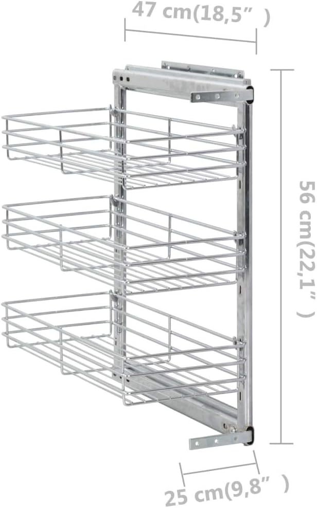 INLIFE 3-stufiger Ausziehbarer Küchen-Drahtkorb Silbern 47x25x56 cm,6.7kg,50969