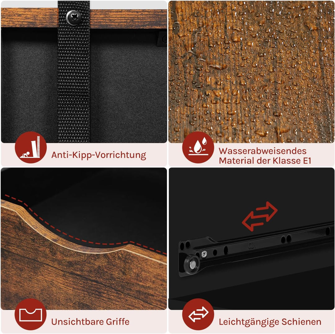 WOLTU Rollcontainer mit 3 Schubladen, mobiler Aktenschrank mit 5 Rollen, Büroschrank mit verstellbar