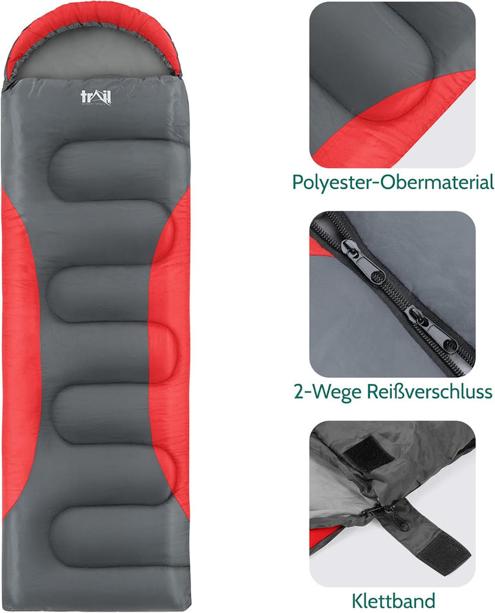 Trail-Alpin-Schlafsack mit Kapuze – 250 g Schlafsack, 3-Jahreszeiten- Schlafsack. Leicht, kleines Pa