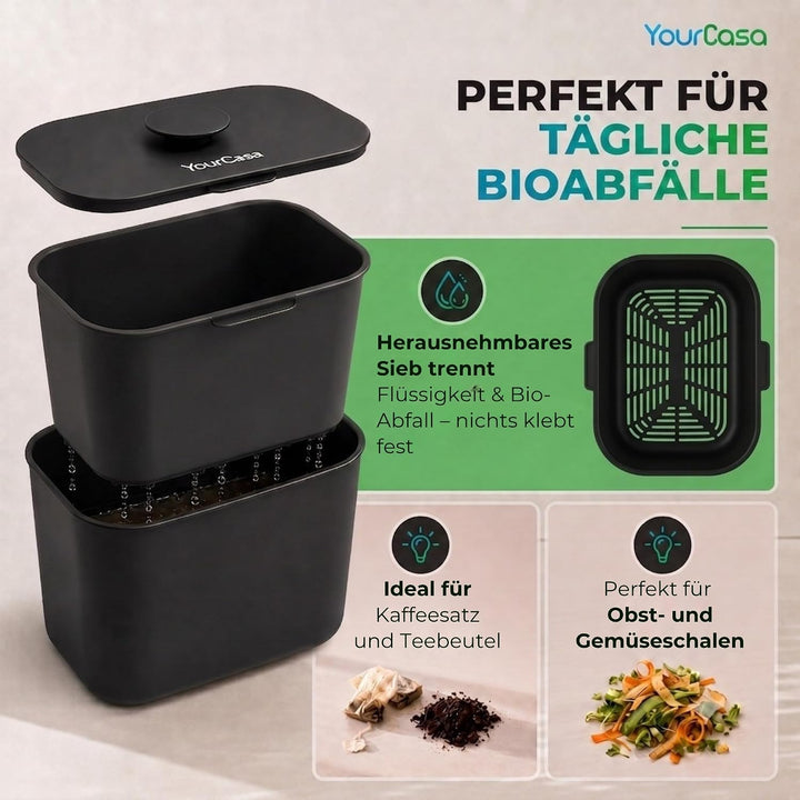 YourCasa Biomülleimer Küche 5L - Komposteimer für alltäglichen Biomüll Behälter - Spülmaschinenfest