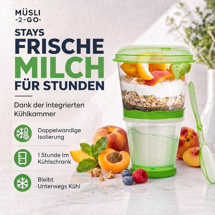 GOODS+GADGETS Müslibecher to Go Deluxe - Joghurt-Becher für unterwegs - Reise Lunchpot mit Löffel un