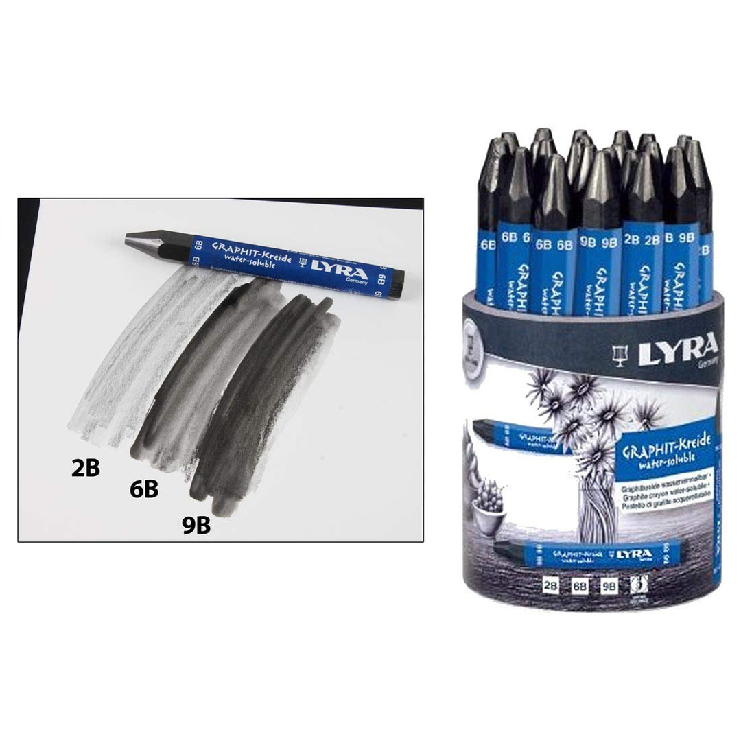 LYRA Graphite Crayons, Assorted Degrees, Water-Soluble, Set of 24 Crayons, Black (5633240)