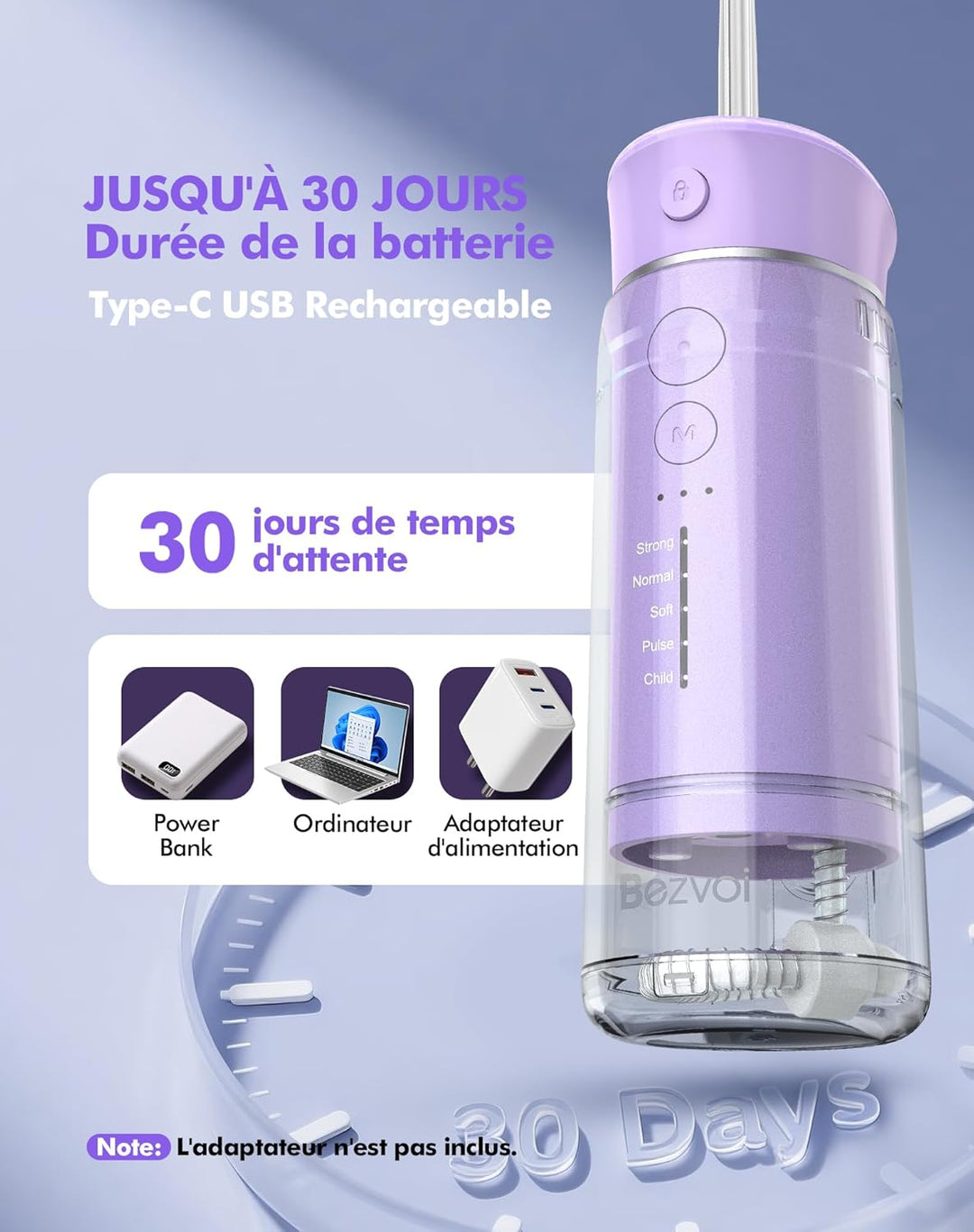 Reise Munddusche Kabellos Zahnreinigung: Oral Irrigator mit 5 Modi, 180ML Wassertank IPX7 Wasserdich
