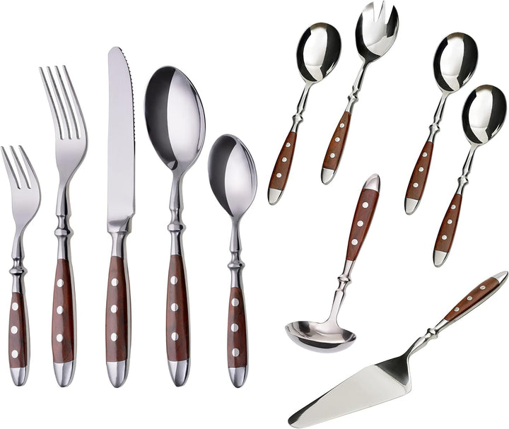 GRÄWE Besteckset, Nürnberg, 36-teilig, 6 Personen, Edelstahl, brauner Griff, rustikal, schwere Quali