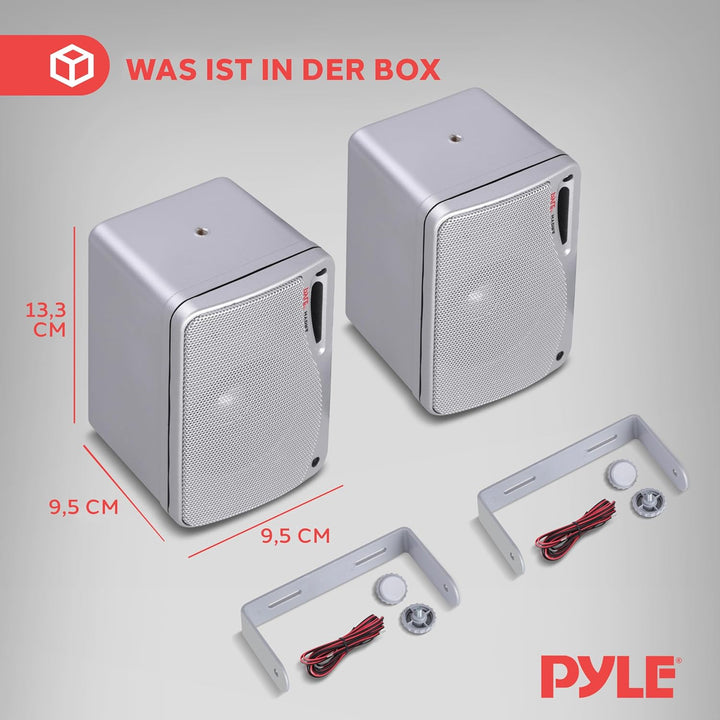 Pyle Wasserdichte Lautsprecher 3.5-Zoll-200-Watt 3-Way Wetterfeste Mini Box, Silber, PLMR24S