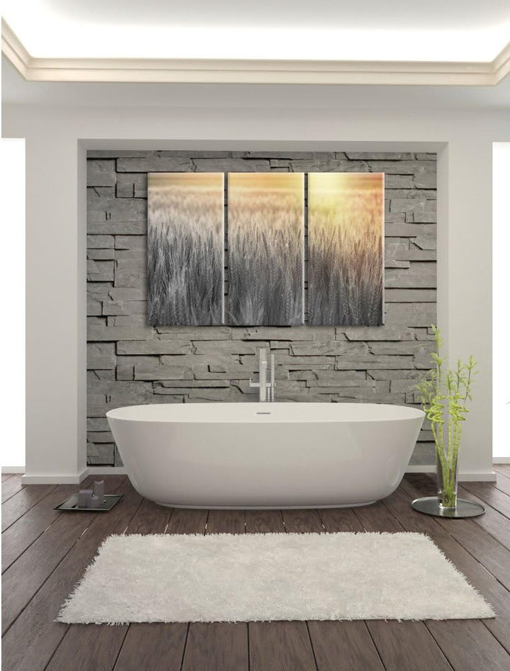 Pixxprint Romantisches Getreidefeld als Leinwandbild/Grösse: 3 Teilig (120x80) cm/Wandbild/Kunstdruc