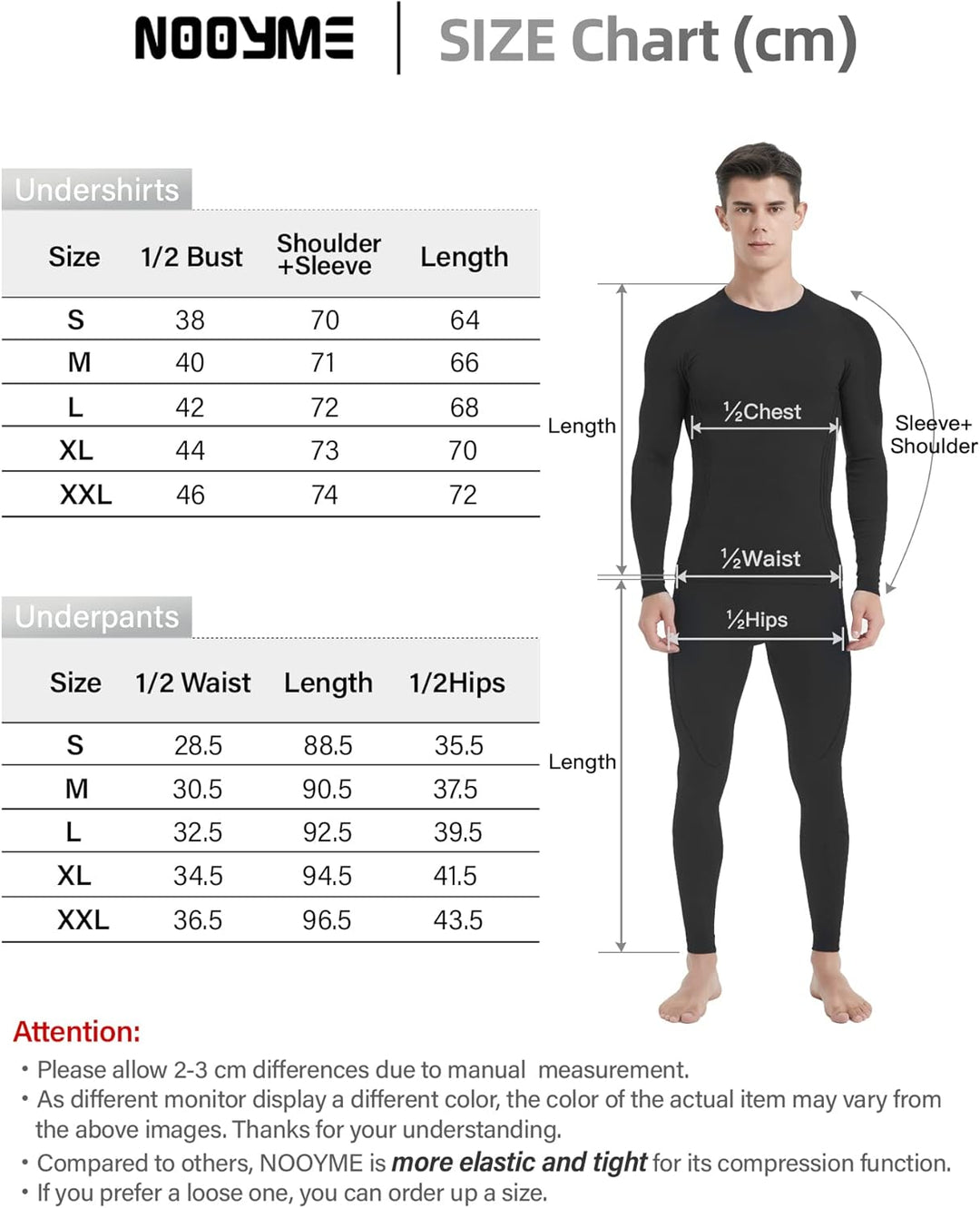 NOOYME Thermounterwäsche Herren Warm Atmungsaktiv Flexibel Skiunterwäsche Weich Thermo Unterwäsche M