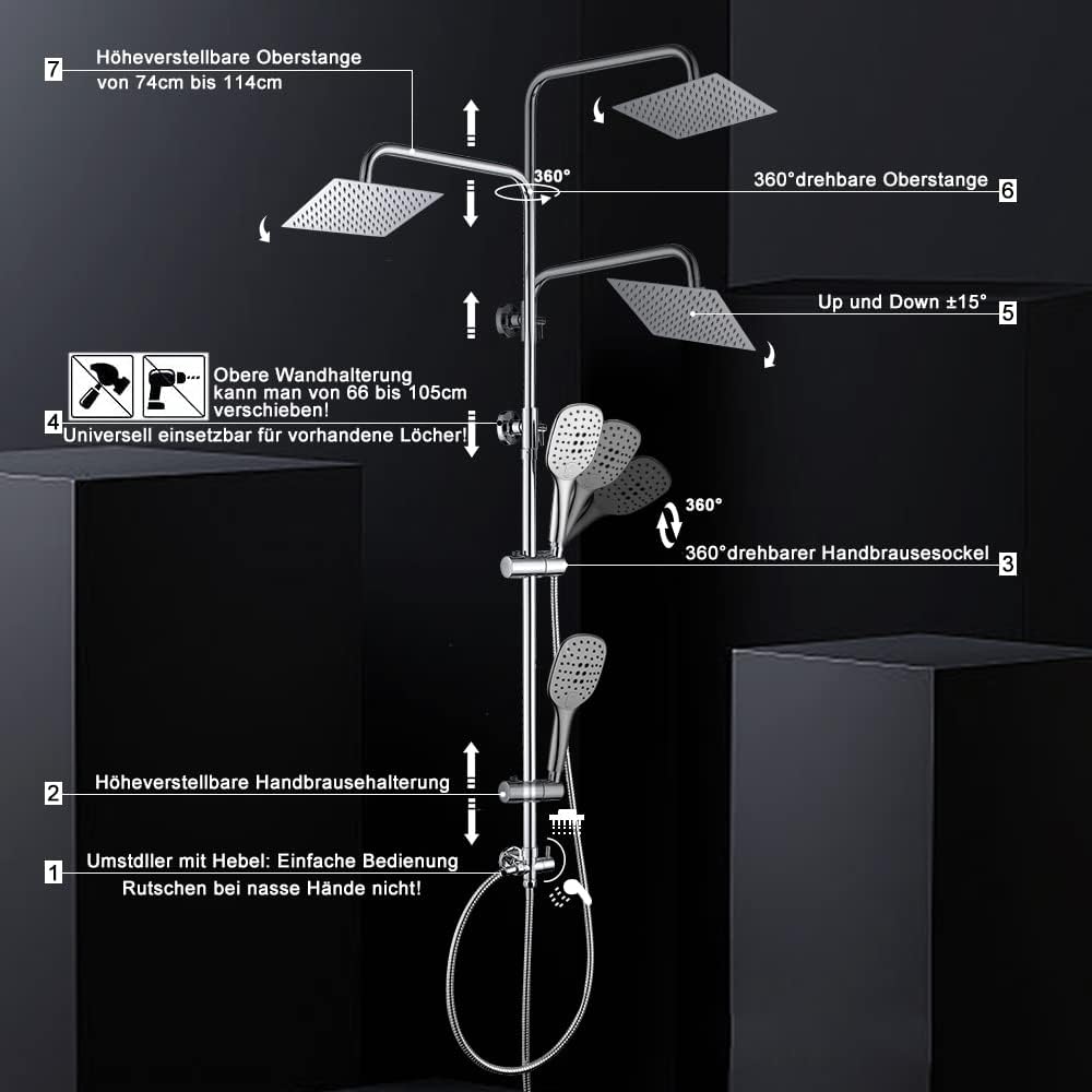 Görbach Edelstahl Duschsystem Duschset ohne Armatur Regendusche Überkopfbrauseset (SJ-E3030CP) & Ibe