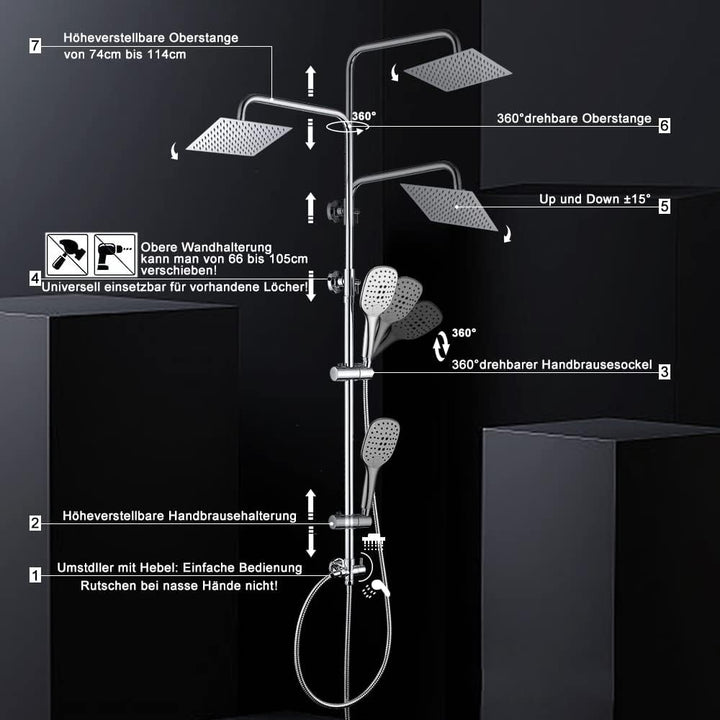 Görbach Edelstahl Duschsystem Duschset ohne Armatur Regendusche Überkopfbrauseset (SJ-E3030CP) & Ibe