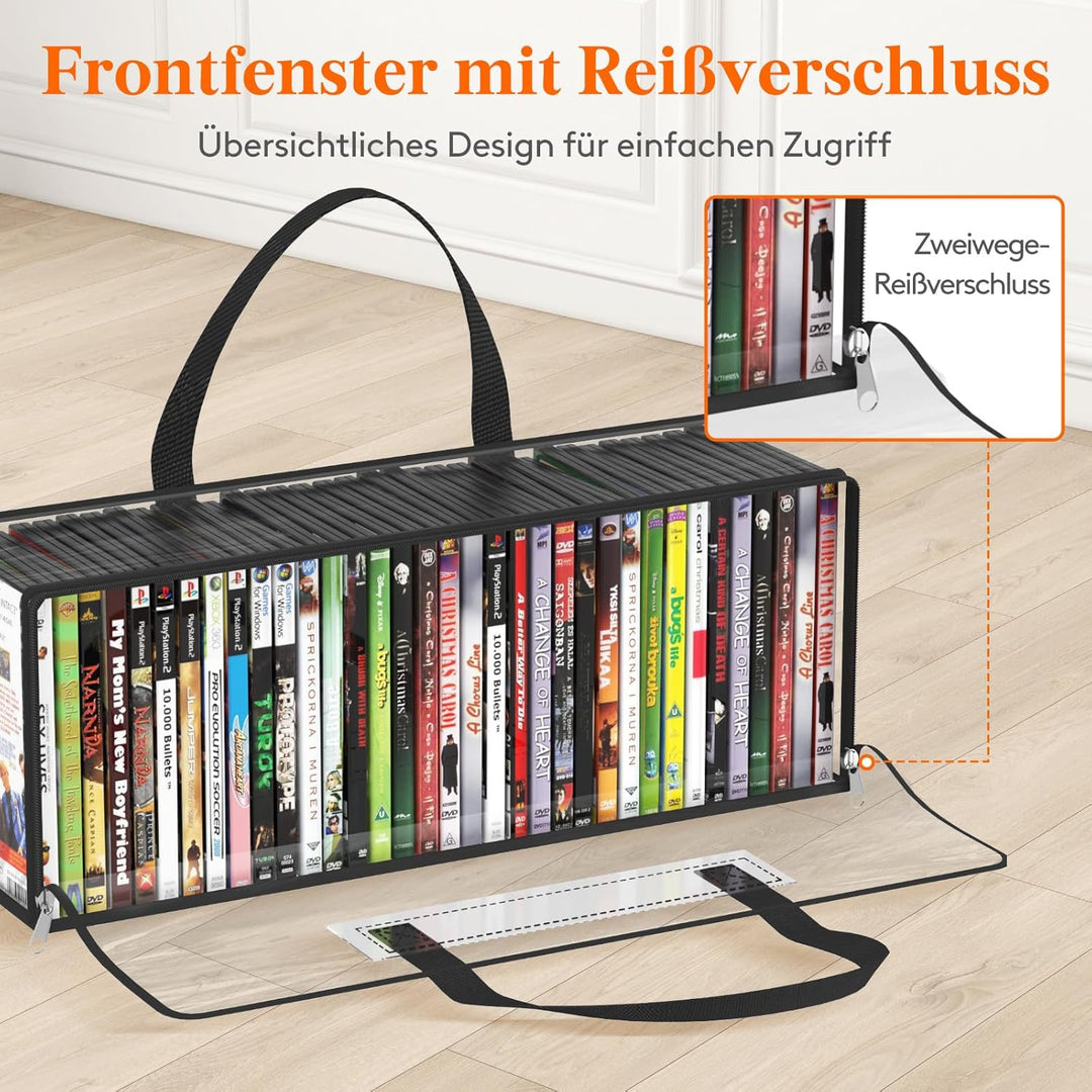 Lifewit DVD Aufbewahrungstaschen 4er, Durchsichtige PVC DVD Hüllenhalter mit Griffen, Frontfenster m