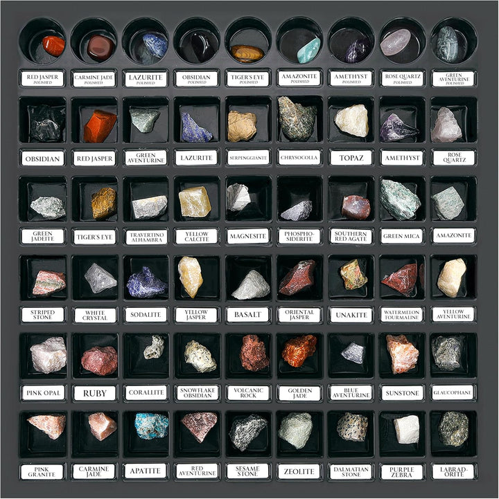 Rock and Mineral Collection Set, 54-teilig, pädagogische Edelsteine und Steine Kit mit Anleitung für