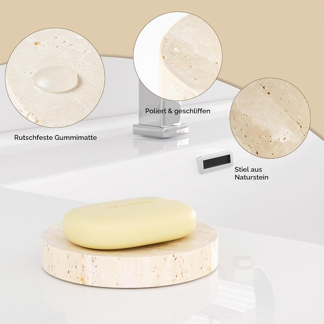 WORHE Marmor-Seifenschale, Schwammhalter aus Natürlichem Travertinstein für Badezimmer, Badewanne, D