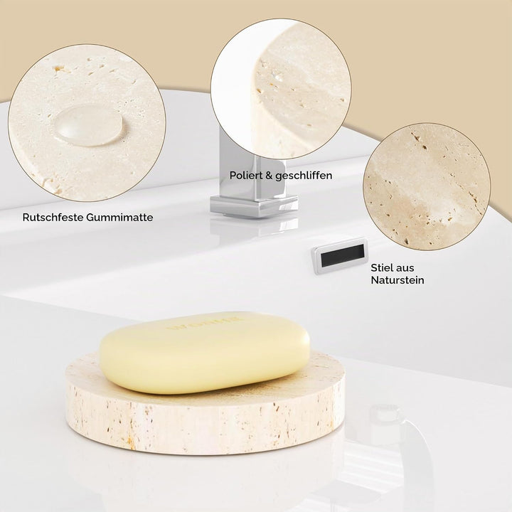 WORHE Marmor-Seifenschale, Schwammhalter aus Natürlichem Travertinstein für Badezimmer, Badewanne, D