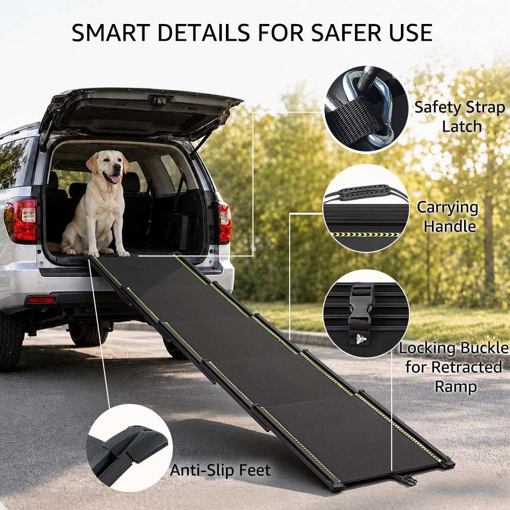 unipaws 220cm Extra Lange Teleskop Hunderampe für Auto, SUV &amp; LKW, 51cm Breite Tragbare Haustierramp