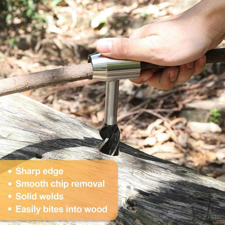 Holzbohrer Manuell Bushcraft, φ25x160mm, Schlangenbohrer Outdoor aus Stahl mit Braune Ledertasche &