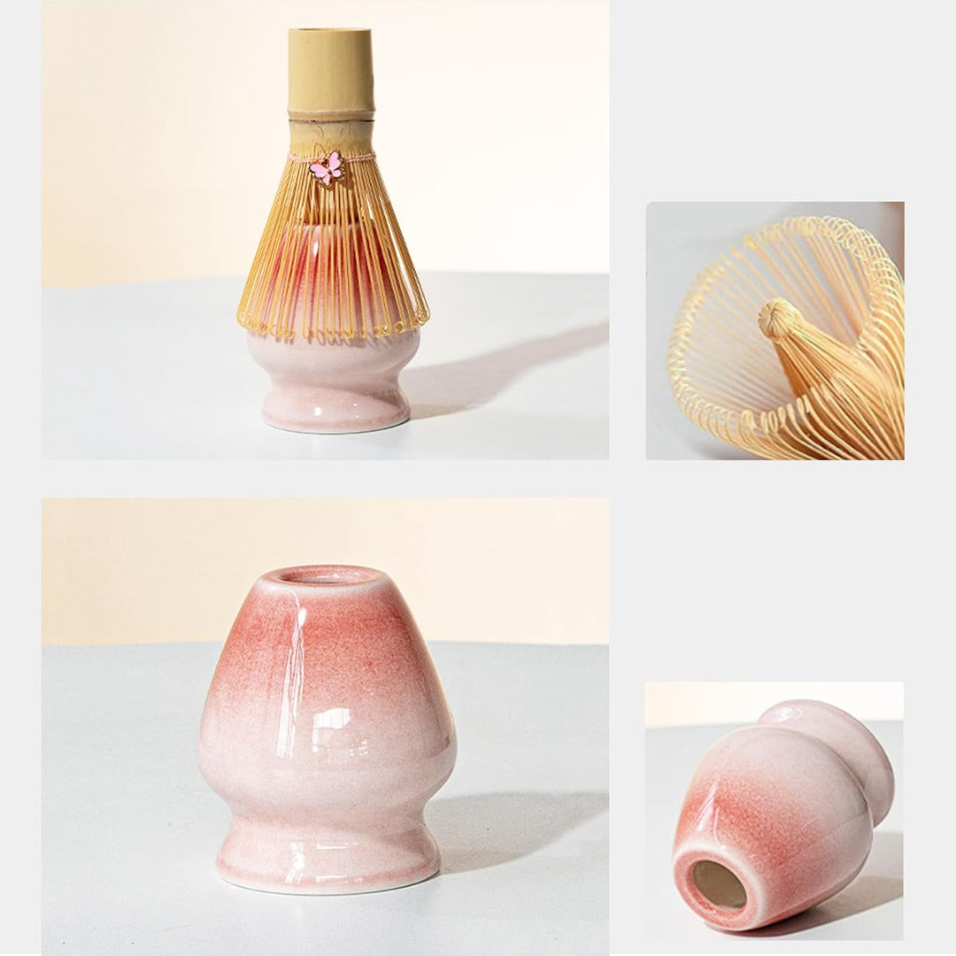 Nideen Matcha Set Rosa 8-teilig mit Schale, Besen, Löffel, Sieb & Zubehör – Traditionelles Matcha Te