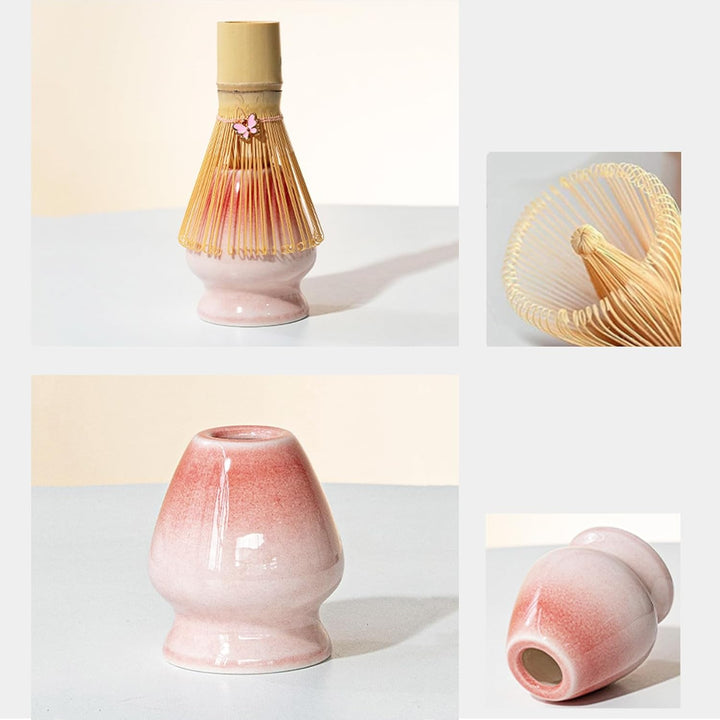 Nideen Matcha Set Rosa 8-teilig mit Schale, Besen, Löffel, Sieb & Zubehör – Traditionelles Matcha Te