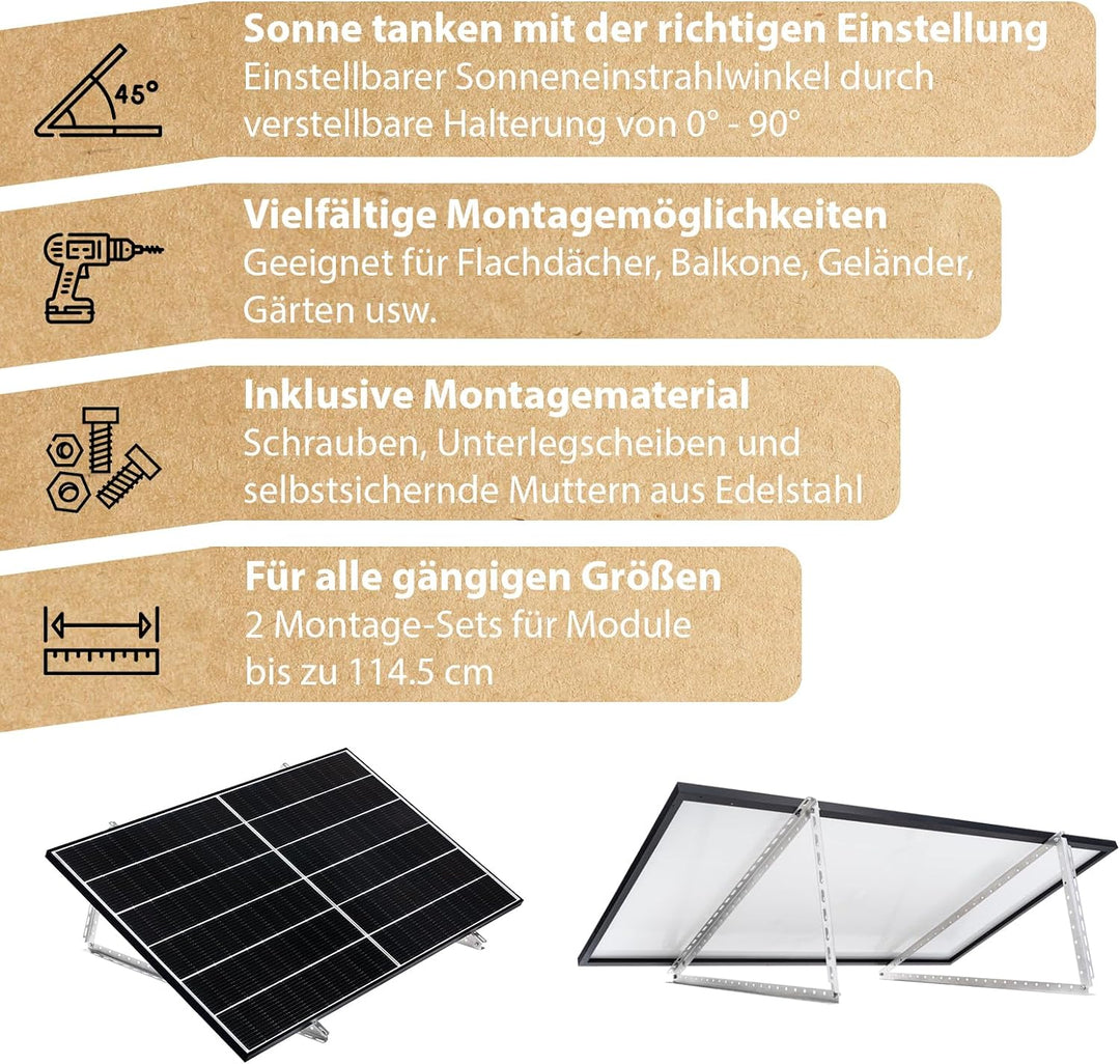 2 Sets V-CANT-C Solarmodul Halterung │ Halterung für Solarmodule bis zu 114.5 cm und 600 W│ Robuste
