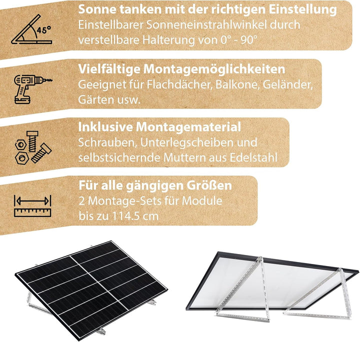 2 Sets V-CANT-C Solarmodul Halterung │ Halterung für Solarmodule bis zu 114.5 cm und 600 W│ Robuste