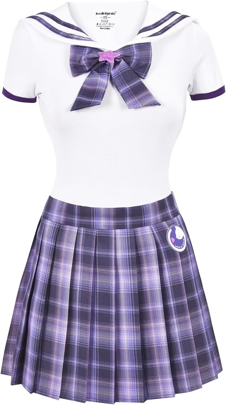 Landofgenie Damen Onesie Baumwolle Bodysuit Set für Damen Cosplay JK-Uniform Mädchen Rock-Sets Lila
