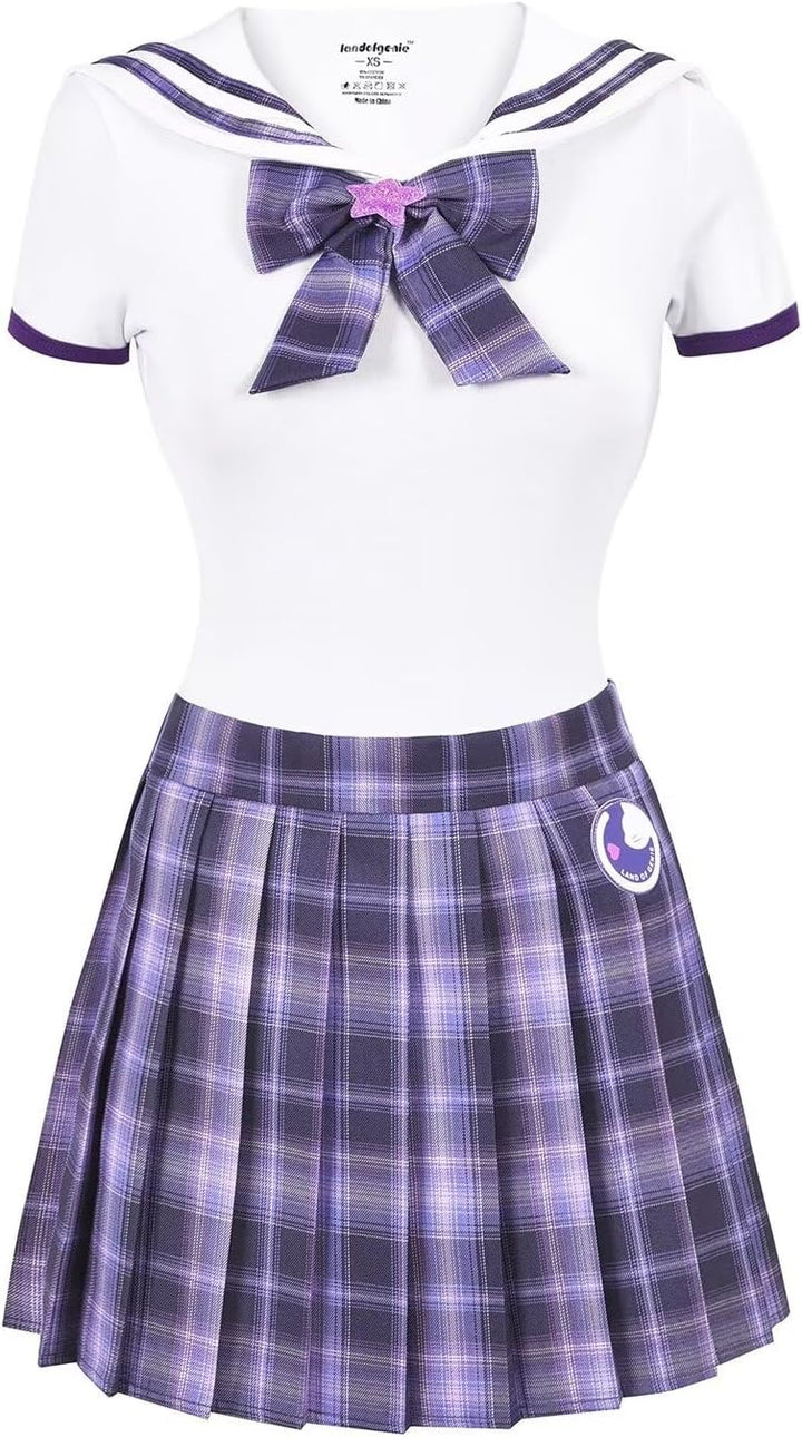 Landofgenie Damen Onesie Baumwolle Bodysuit Set für Damen Cosplay JK-Uniform Mädchen Rock-Sets Lila