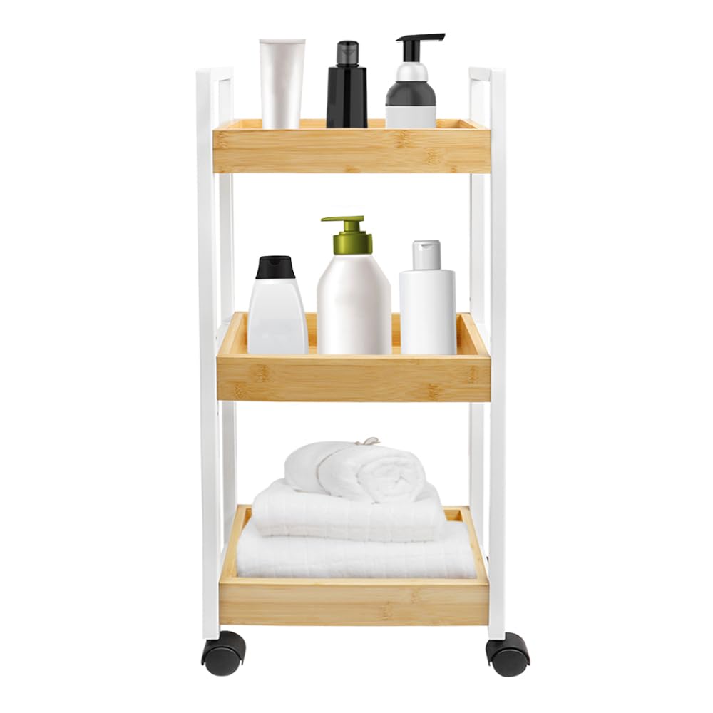 homewell Rollwagen Küchewagen mit 3 Ebenen, Servierwagen, Regal auf Rollen für Küche, Schlafzimmer,