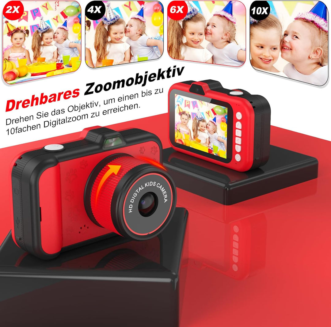 Kinderkamera, 3,5" Grosses Display Kinder Kamera mit 360°Rotierendes Zoomobjektiv |Selfies|LED-Blitz