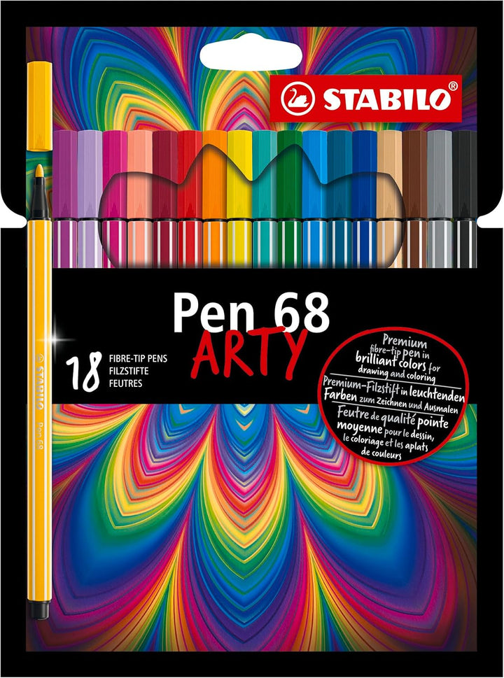 STABILO Premium-Filzstift Pen 68 - ARTY - 18er Pack - mit 18 verschiedenen Farben, 18er Pack