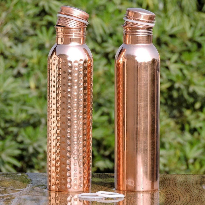 Monika Enterprises Wasserflaschen aus reinem Kupfer, 900 ml, 2 Stück, Set aus gelenkfreien Kupfer-Wa