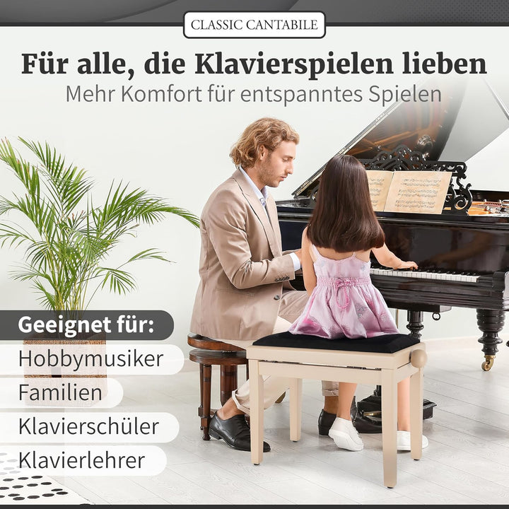 Classic Cantabile Pianobank LA matt - Höhenverstellbar von 47-56 cm - Spindelmechanik - Sitzfläche 5