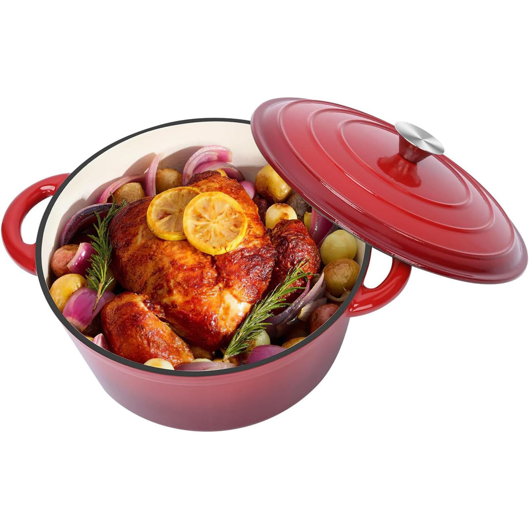 GFTIME Ø28cm Emaille Gusseisen Schmortopf mit Deckel,Dutch Oven für Zuhause, Küche, Gusseisen Bräter