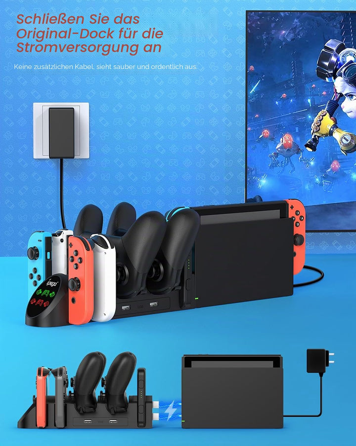 FASTSNAIL Ladestation Kompatibel mit Nintendo Switch&Switch OLED für Joy Cons， Controller Ladestatio