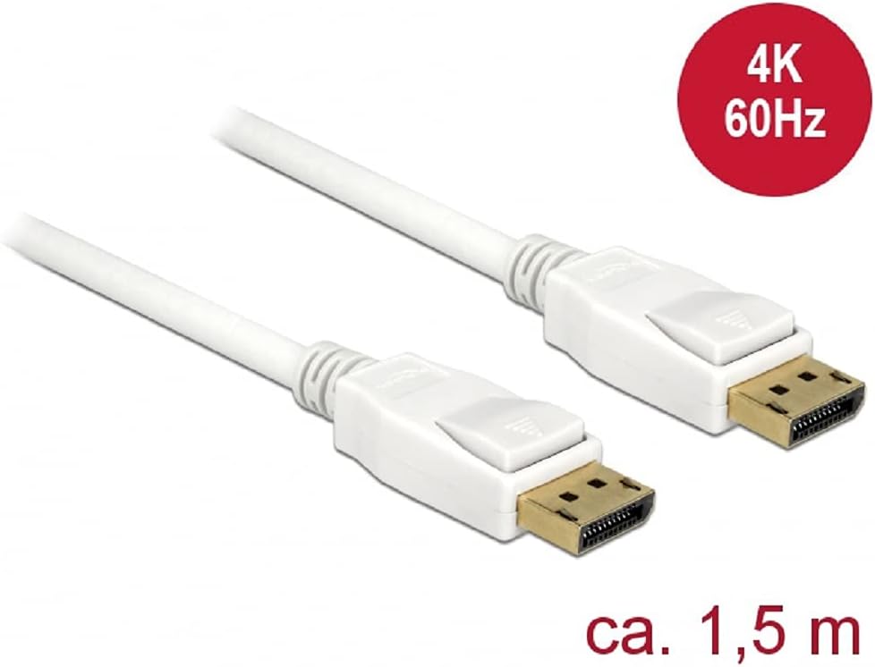 Delock Kabel DisplayPort 1.2 Stecker > DisplayPort Stecker 4K 60 Hz 1,5 m weiss, 1,5 m Weiss