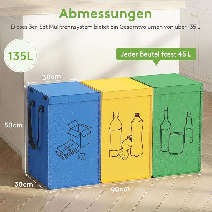 Lifewit Mülltrennsystem mit Deckel für Küche, Altpapier sammelbehälter und Pfandflaschen sammelbehäl
