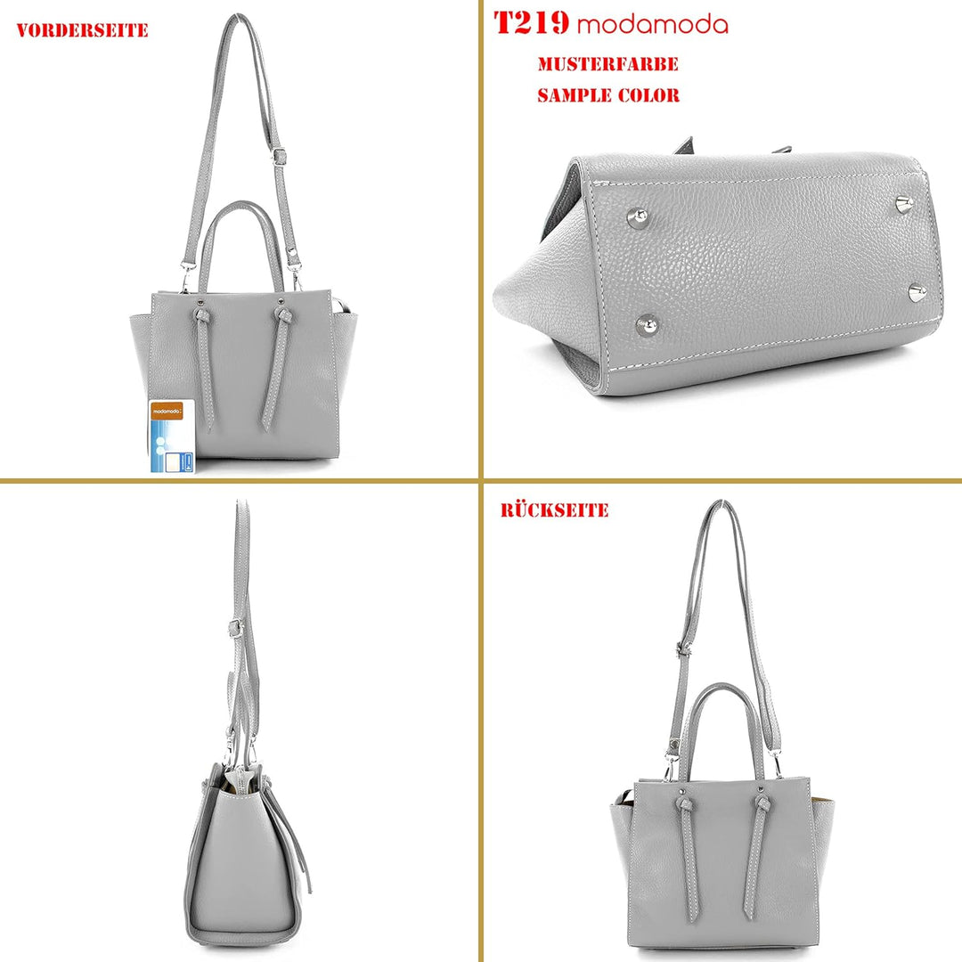 modamoda de - T219 - ital. Damen Henkeltasche Klein aus Leder Bubble Gum, Bubble Gum