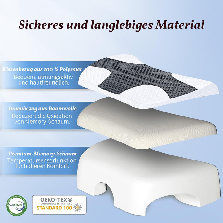 SAHEYER Seitenschläferkissen mit Armloch, Orthopädisches Nackenkissen Kopfkissen, Memory Foam Kissen