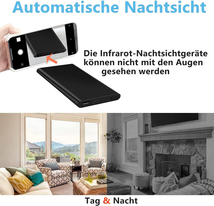 TANGMI Powerbank Kamera 1080P, Schwerkraftsensor, Mini Body Kamera, Loop