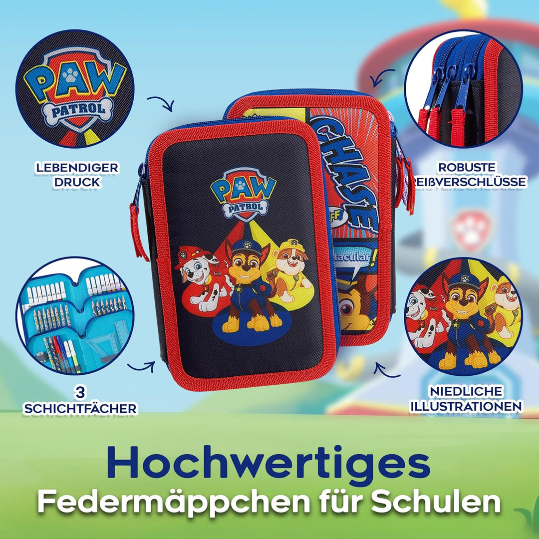 PAW PATROL Federmäppchen Gross Etui Stifte Jungen und Mädchen Stifte Kinder Gefüllt Federmappe Schul