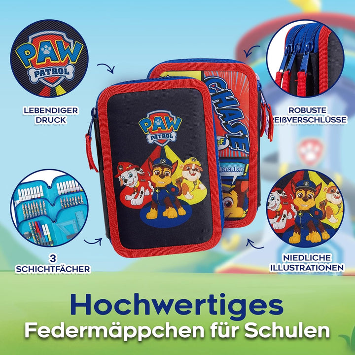 PAW PATROL Federmäppchen Gross Etui Stifte Jungen und Mädchen Stifte Kinder Gefüllt Federmappe Schul