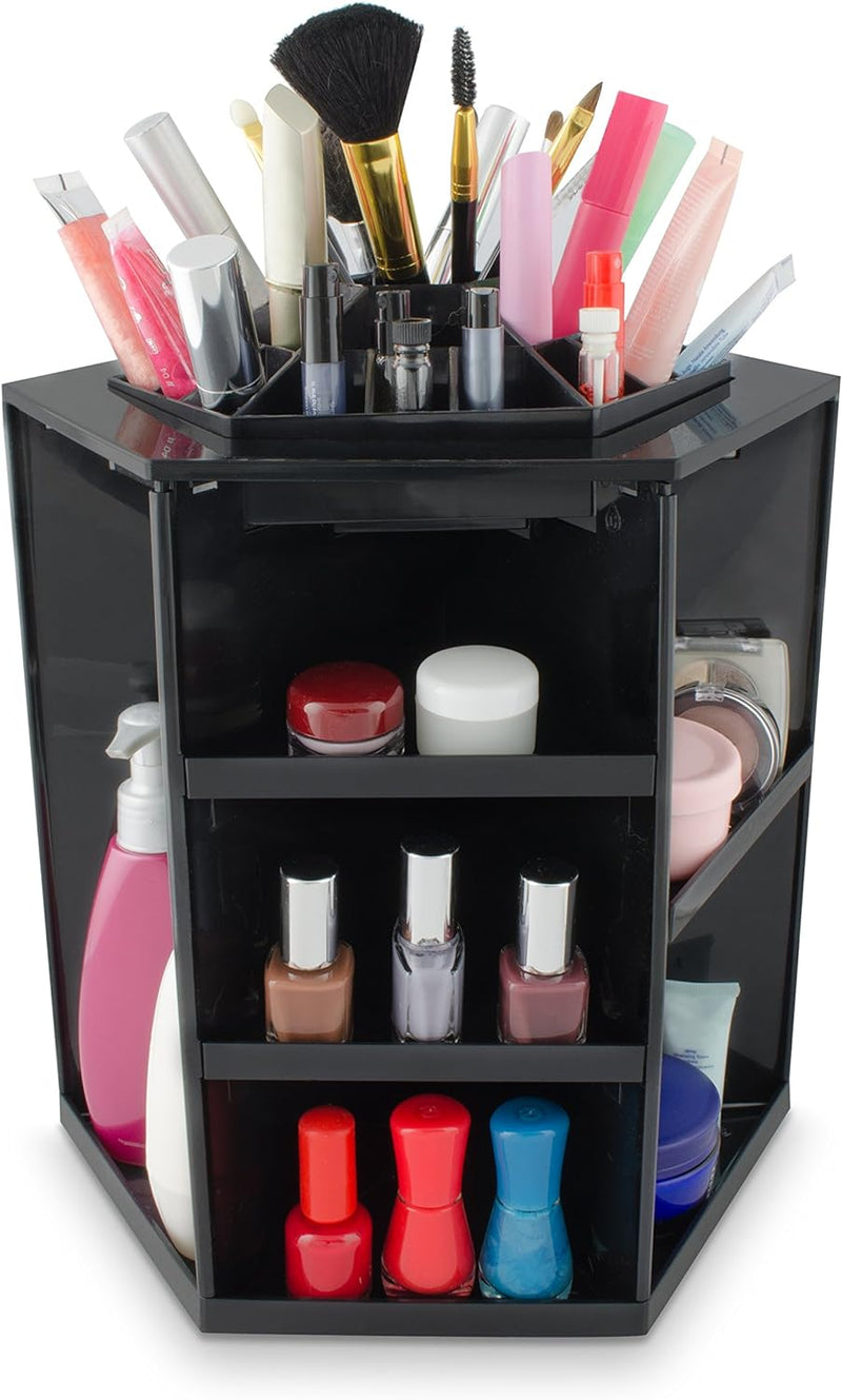 Grinscard Kosmetik Organizer Drehbar - Schwarz 32 x 27 x 27 cm - Kosmetikständer Make-up Aufbewahrun