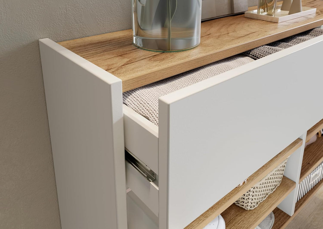 Germania Schuhschrank 4438-633 GW-Ameca, in Weiss/Navarra-Eiche-Nb., FSC-Zertifiziert, 110 x 57 x 22