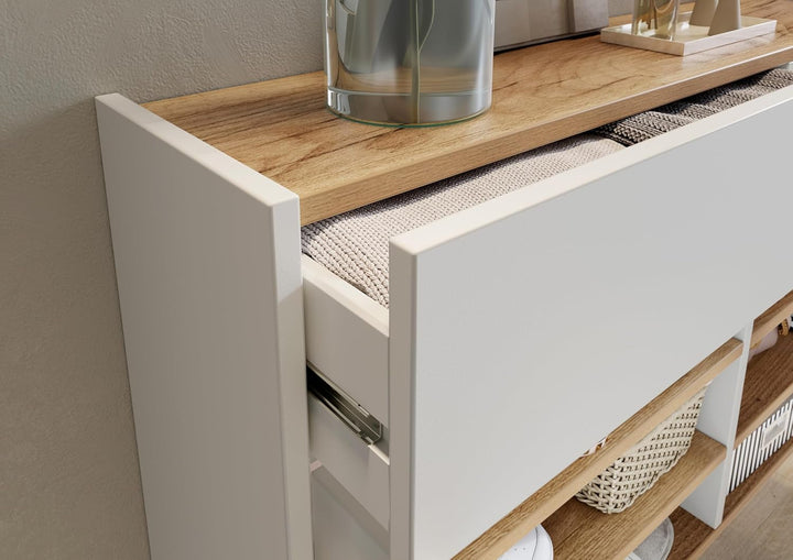 Germania Schuhschrank 4438-633 GW-Ameca, in Weiss/Navarra-Eiche-Nb., FSC-Zertifiziert, 110 x 57 x 22