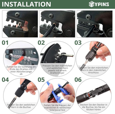 EYPINS Solar Abisolierzange Crimpzange Set, Crimpwerkzeuge + 10 Paar Männlich/Weiblich Solarpanel Ka