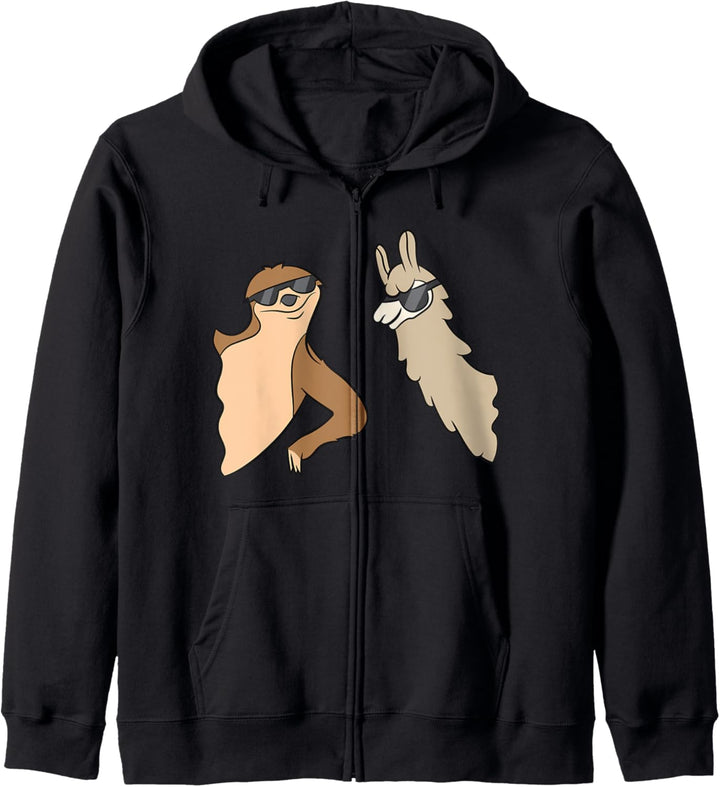 Faultier und Lama mit Sonnenbrille, Faultier und Alpakas. Kapuzenjacke