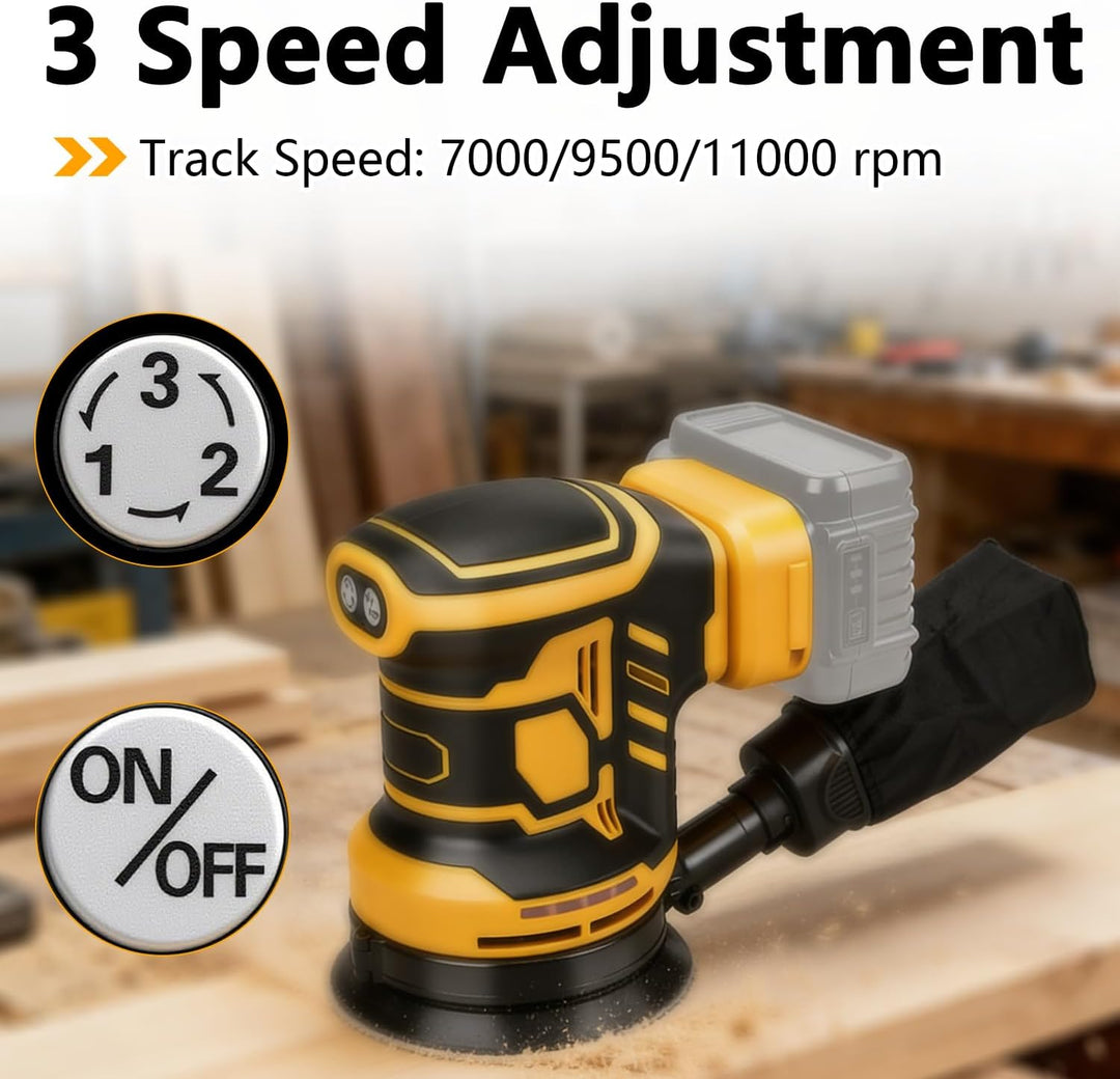 Exzenterschleifer für DeWalt Akku, 125mm Professional Schleifmaschine mit 15 Stück Schleifpapier, 3