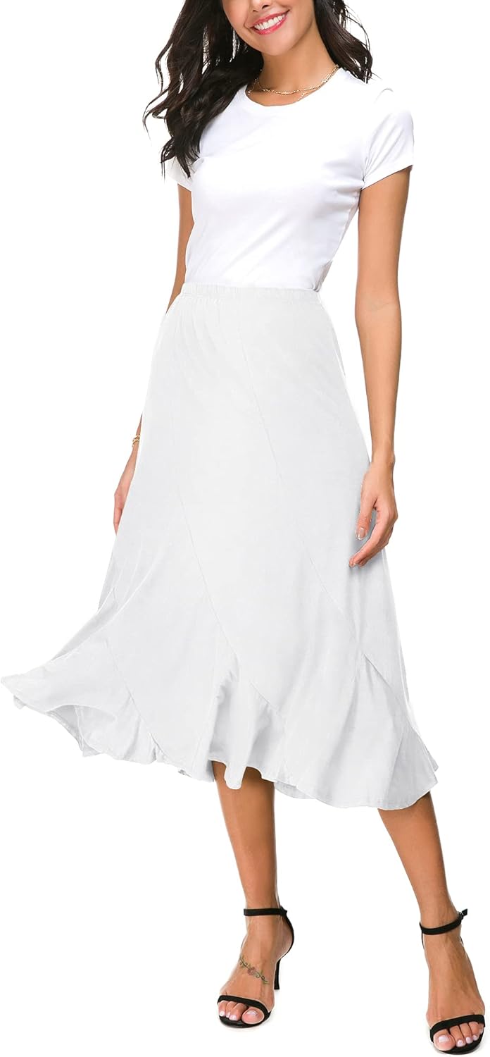 Eleganter Verdicktem Wildleder Midirock mit Elastischer Taille A-Linien Flare Spleiss Langer Rock fü