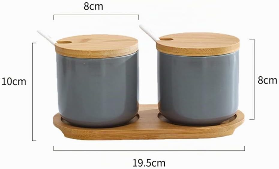 2er Set Keramik Gewürzdosen Salztopf Keramik Zuckerdose Gewürzgläser mit Löffel und Bambus Deckel fü