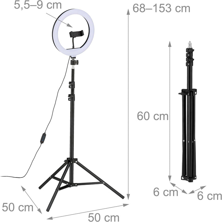 Relaxdays LED Ringlicht mit Stativ, 10" Ringleuchte dimmbar, Make-up, Fotografie & Videos, Lichtring